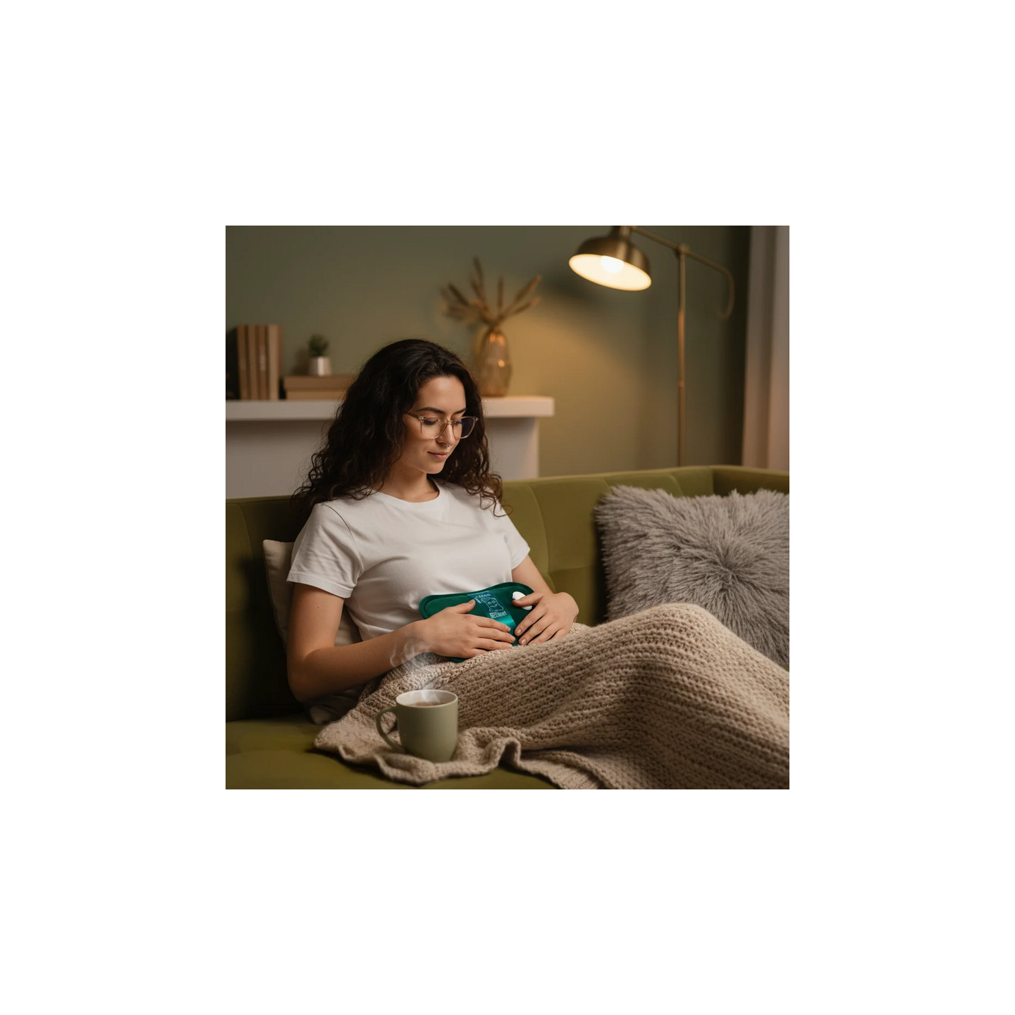 Bouillotte électrique ChillBoo utilisée pour soulager l’endométriose et les crampes menstruelles dans un moment de confort